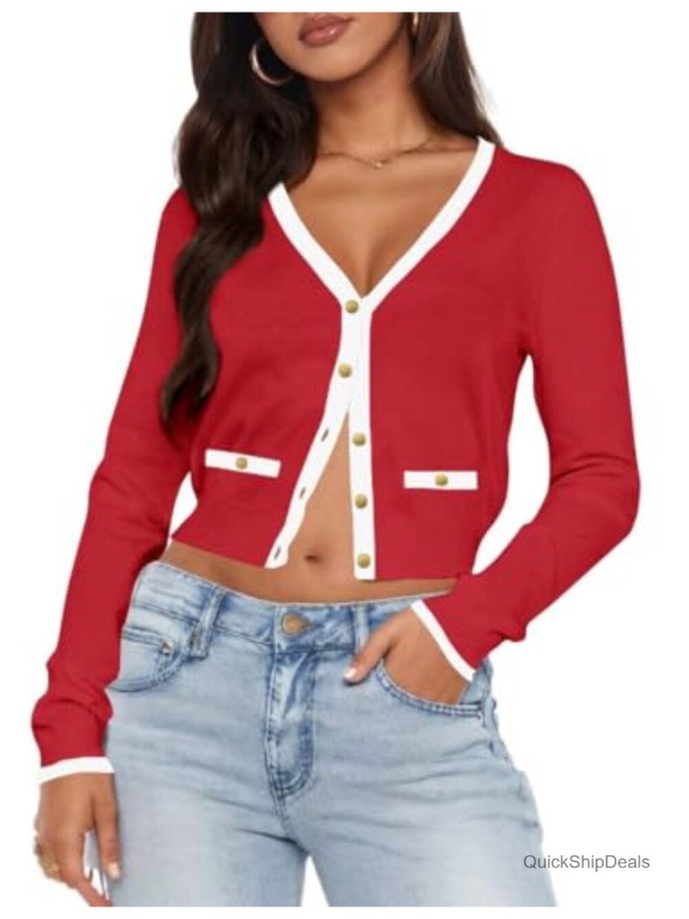 Women's Cropped Open Front Cardigan Lightweight Knit Button Down Sweater
